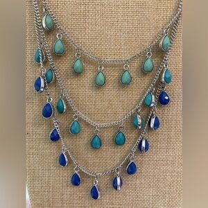 Premier‎ Designs Layered Necklace with Shades of Blue Dangle Charms
